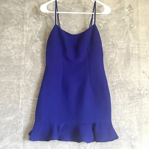 NEW! Lovers Friends Teddy Mini Dress Size S Blue Spaghetti Straps Ruffle Party - Picture 2 of 14